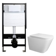 АКЦИЯ!!!  Сет: Инсталляция для подвесного унитаза AZARIO FORTE 3/6л.+ подвесной унитаз Azario Teramo, безободковый, смыв "Скрытое Торнадо", сиденье микролифт (AZ-100-100F+AZ-0052-UQ3)